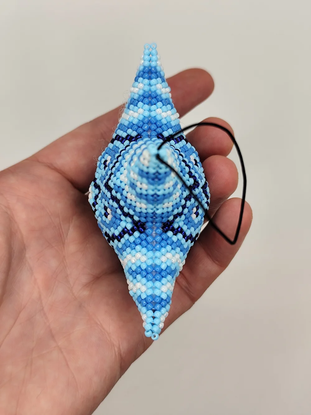 Handmade Blue Beaded Star Ornament - Holiday Decoration
